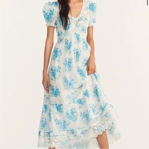 LoveShackFancy White and Blue Galil Dress